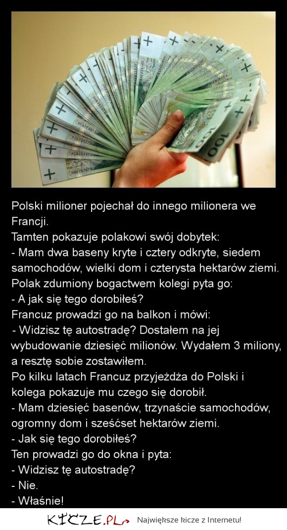 Kawał na dziś: Polski milioner pojechał do innego milionera z Fracji...